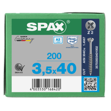 Spax glaslatschroeven pozidrive RVS A2 deeldraad